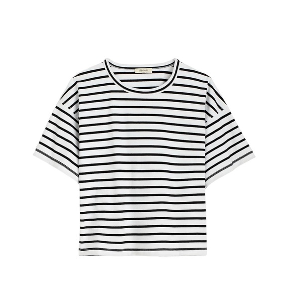 Madewell Tops - Madewell Everyday Boxy Crop Tee in White Black Stripe